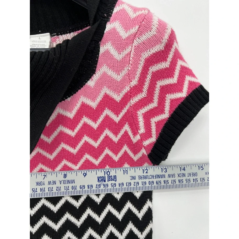 Girls Large Sweater Midi Dress Cap Sleeves Pink Black Geometric‎ Cotton Blend